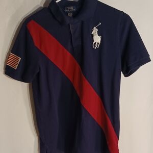 Polo by Ralph Lauren Boy's Or Petite Men's Navy Blue Shirt with Red Stripe
